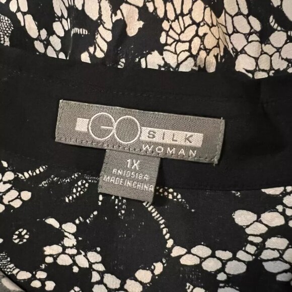 Go Silk. Sz 1X. $268. Border Lace Print. Black cream. Silk. Long Sleeve. LO - Picture 6 of 7